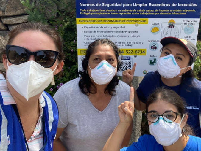 UCLA-LOSH-Fires-response-Hero The LOSH team and partners from LA County Department of Public Health’s Office of Worker Health and Safety conduct outreach to workers cleaning up toxic ash and debris after the 2025 fire in Altadena.