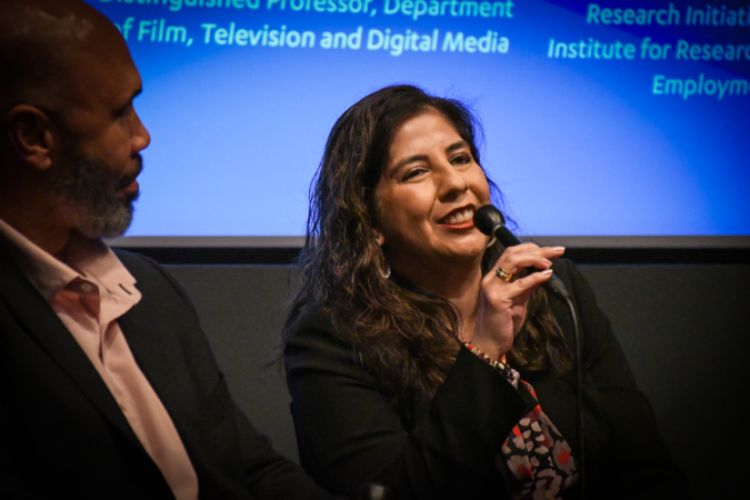 Ana-Christina Ramón, Director of the Entertainment Media and Research Initiative (EMRI) speaks at panel / UCLA TFT