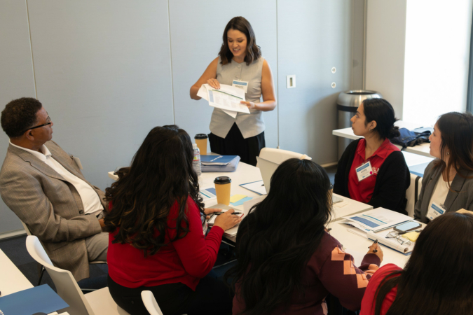 Magaly López, associate director for POWER in Workforce Development, instructs participants at the HRTP Convening Oct. 20, 2025 / UCLA Labor Center