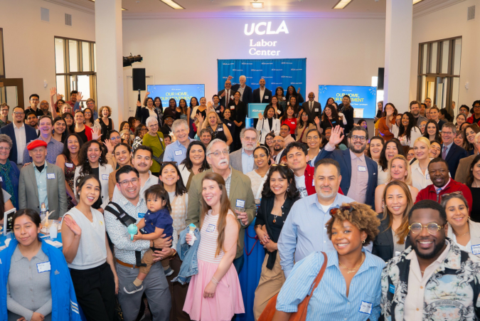 Community members and staff gathered at the James Lawson Jr. Worker Justice Center main room during the reopening celebration on April 23, 2026 / UCLA Labor Center