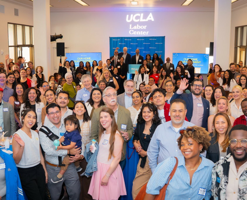 Community members and staff gathered at the James Lawson Jr. Worker Justice Center main room during the reopening celebration on April 23, 2026 / UCLA Labor Center