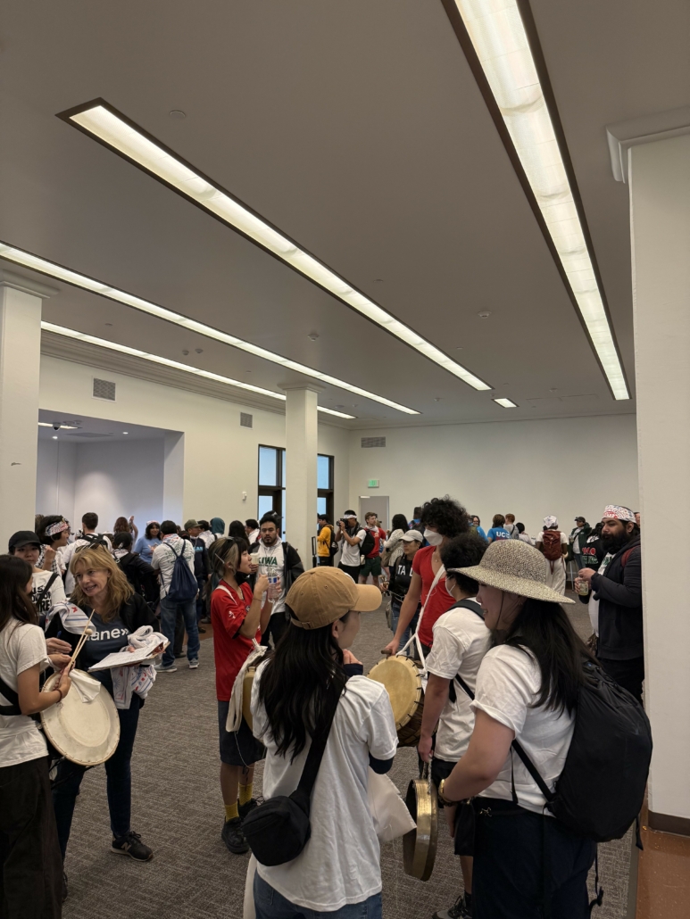 Point of view image from the UCLA Labor Studies contingent gathering at the UCLA James Lawson Jr. Worker Justice Center / UCLA Labor Studies