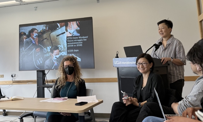 Ju Hui Judy Han presents findings from the book Against Abandonment: Repertoires of Solidarity in South Korean Protest alongside co-author and UCLA Labor Studies chair Jennifer Jihye Chun