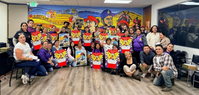 Group photo of LOSH staff with the SEIU Fast Food Workers Union, meeting for training sessions on health and safety, wage and hour, and immigration Know-Your-Rights topics.