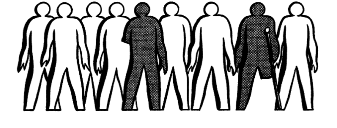 Illustration depicting outlines of workers with two shaded workers depicted with missing limbs