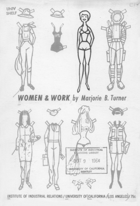 Illustration from the IRLE report, “Women & Work” depicting occupations as paper doll outfits