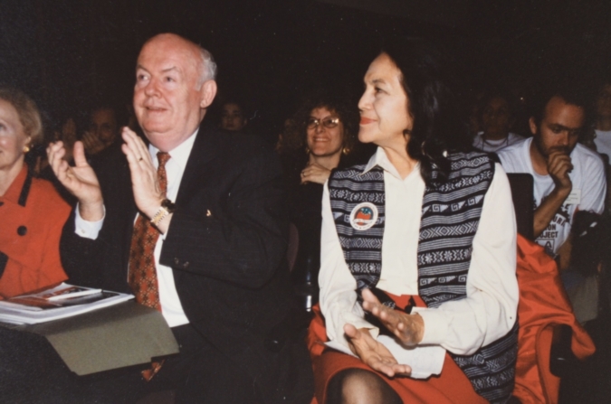 Then AFL-CIO president John Sweeney pictured with labor leader Dolores Huerta at the UCLA Labor Center’s 1997 “Teach-In on the New Labor Movement” / IRLE Archives 