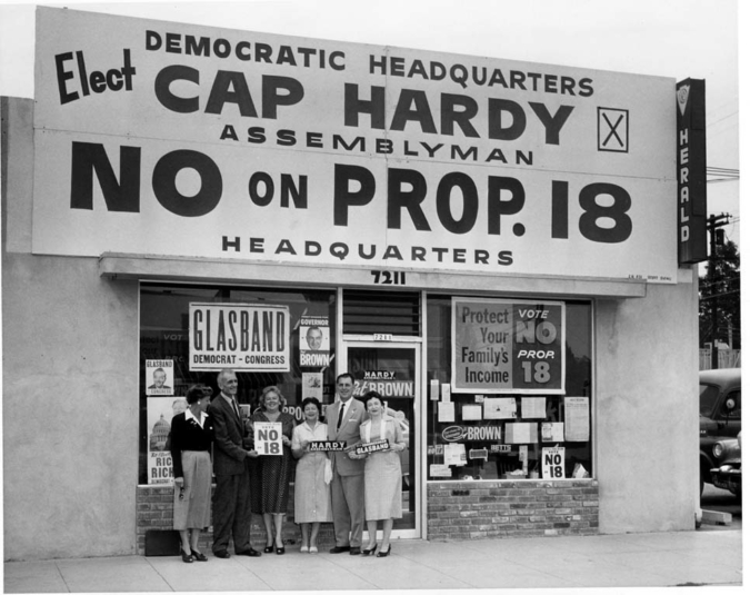 Campaign associates in front of the Canoga Park field office for the 